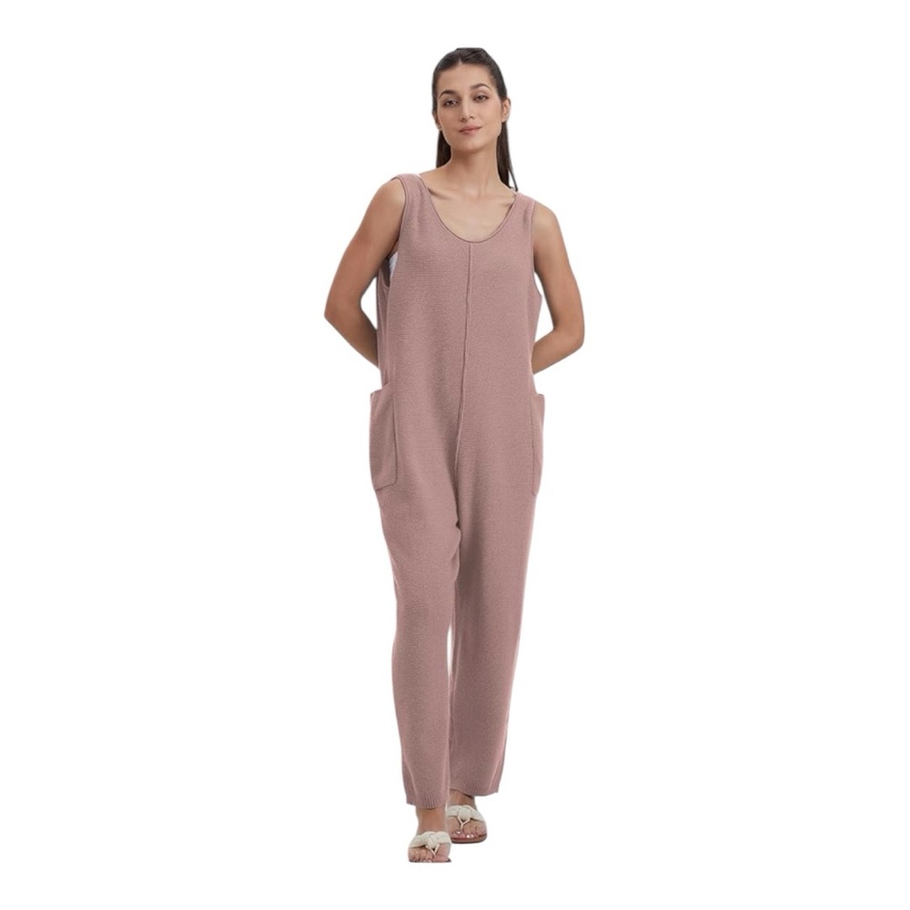 Sleeveless Jumpsuit with V-neckline with Pockets - Picture 5 of 9